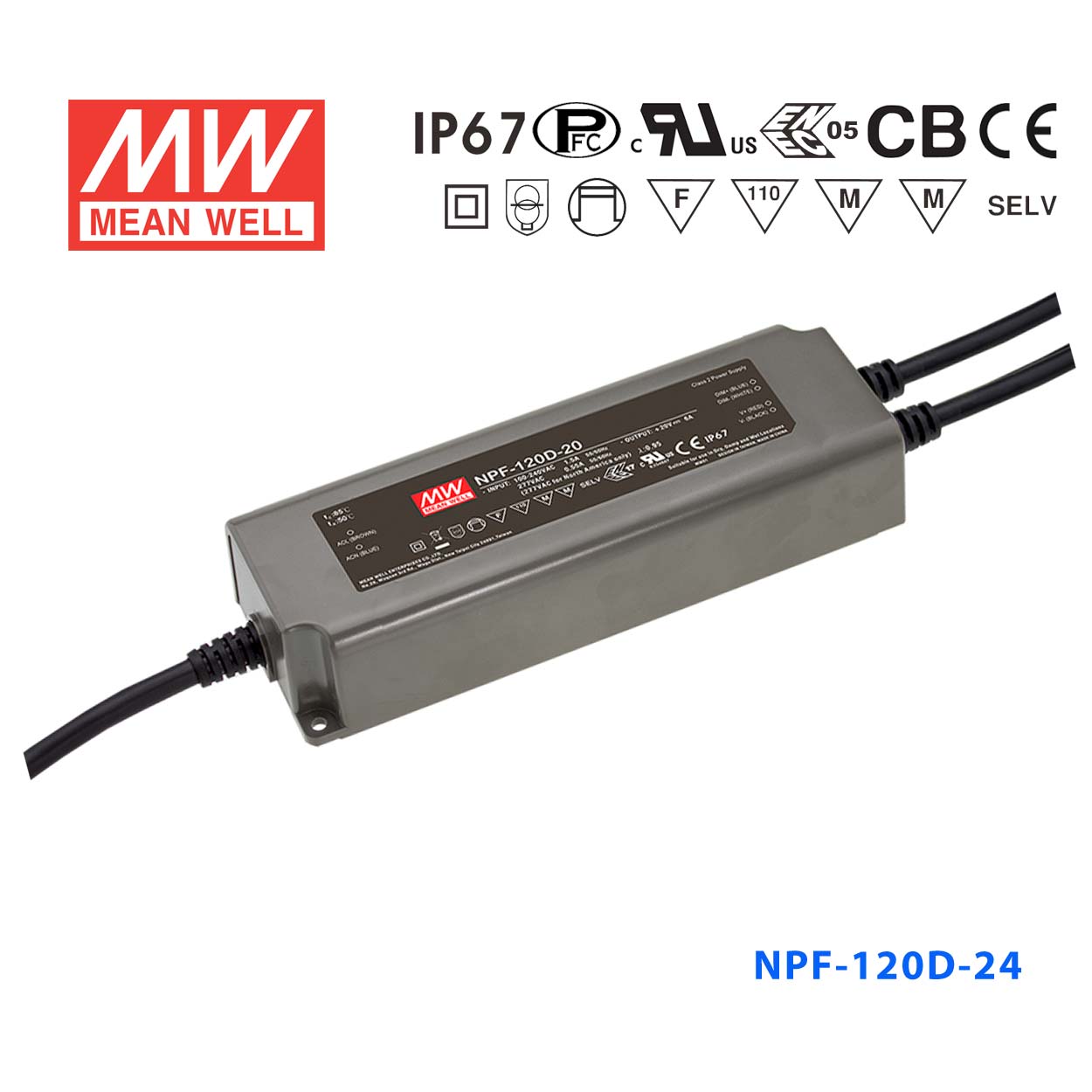 NPF-120D-24 NPF-120D-24 120W 24V 5A 输出IP67防水型带PFC功能三合一调光明纬电源