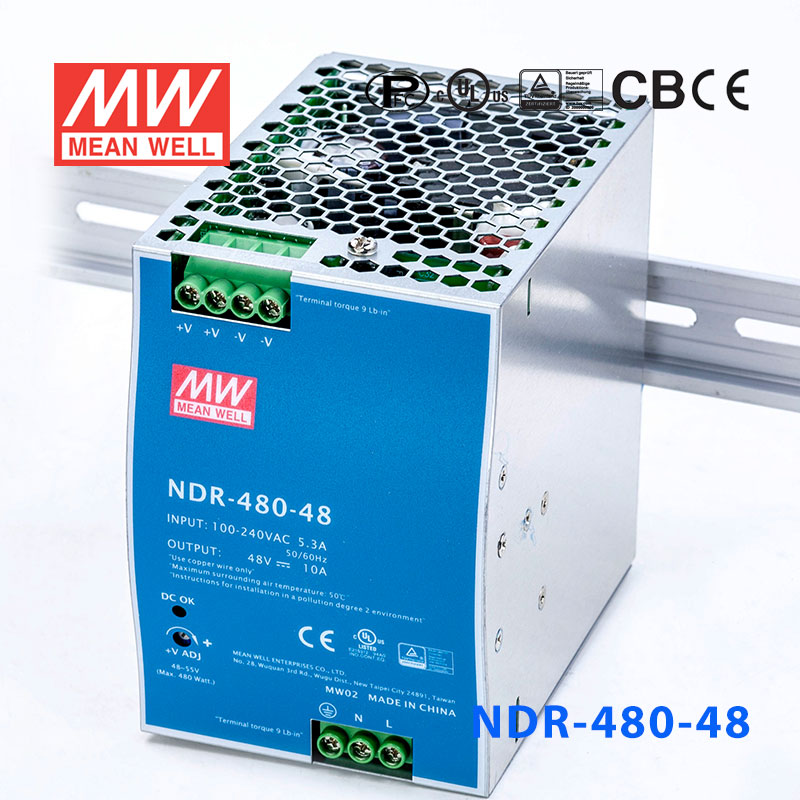 NDR-480-48 NDR-480-48 480W 48V10A单路输出明纬超薄型PFC导轨安装电源