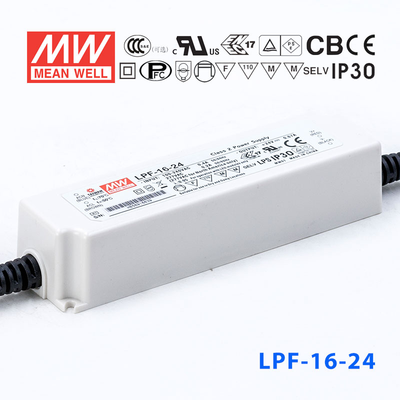 LPF-16-24 LPF-16-24 16W 24V 0.67A 恒压+恒流有PFC高效率塑壳IP30防水LED电源