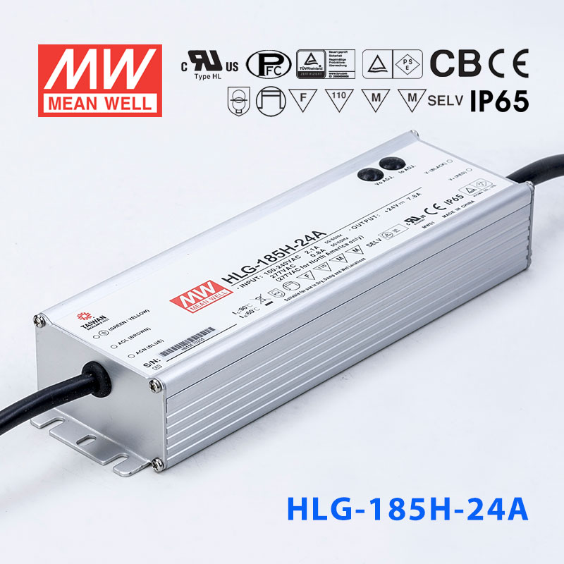 HLG-185H-24A HLG-185H-24A 185W 24V 7.8A 强耐环境恒压+恒流PFC高效铝壳IP65防水LED电源(恒压恒流值可面板设定)