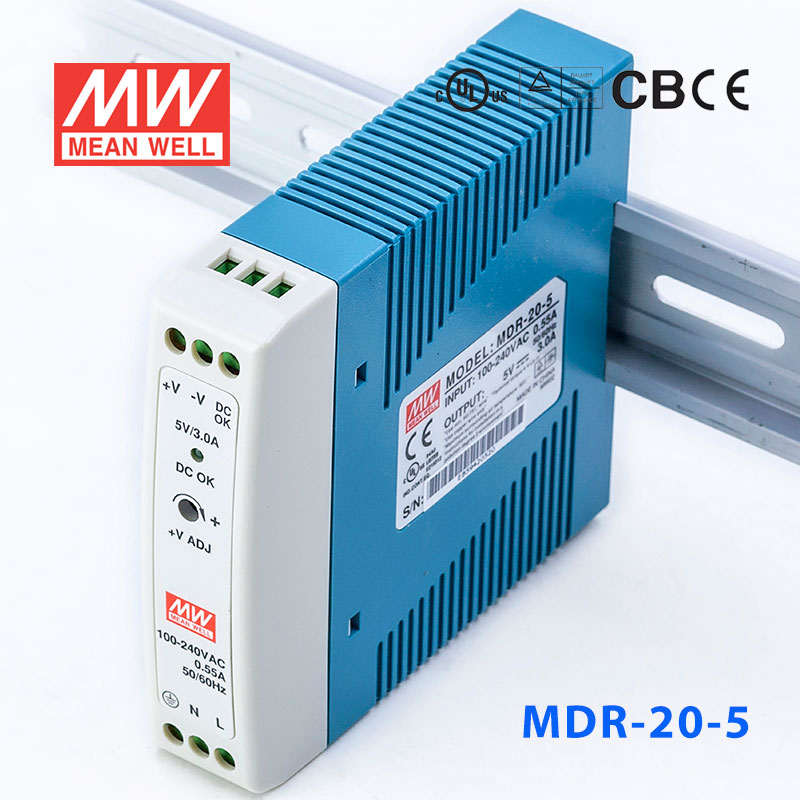 MDR-20-5 MDR-20-5 15W 5V2.5A 单输出低空载损耗DIN导轨型明纬电源