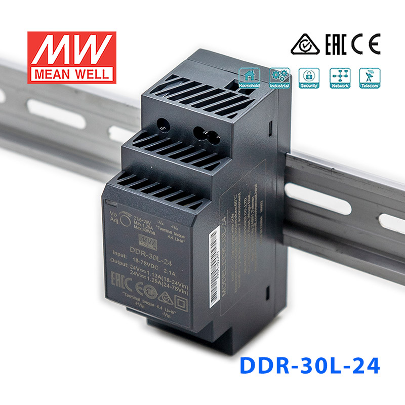 DDR-30L-24 DDR-30L-24台湾明纬30W 18~75V输入 24V1.25A输出导轨型DC-DC电源