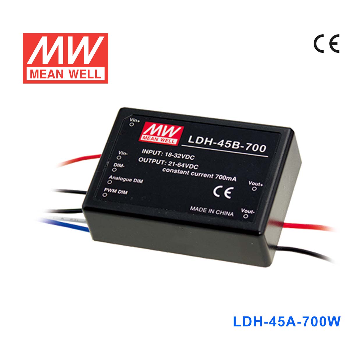 LDH-45A-700W LDH-45A-700W 45W 9~18VDC 输入12~64VDC700mA直流输出明纬DC-DC升压式LED电源(引线)