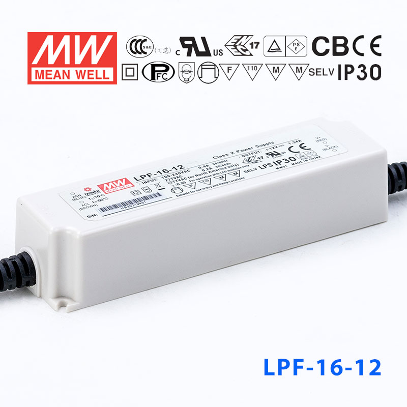 LPF-16-12 LPF-16-12 16W 12V 1.34A 恒压+恒流有PFC高效率塑壳IP30防水LED电源