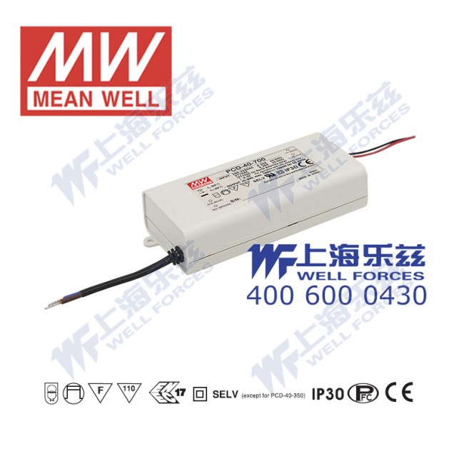 PCD-40-1050B PCD-40-1050B 40W 22~38V 输出 1050mA 防水塑壳PFC可控硅调光明纬LED恒流电源
