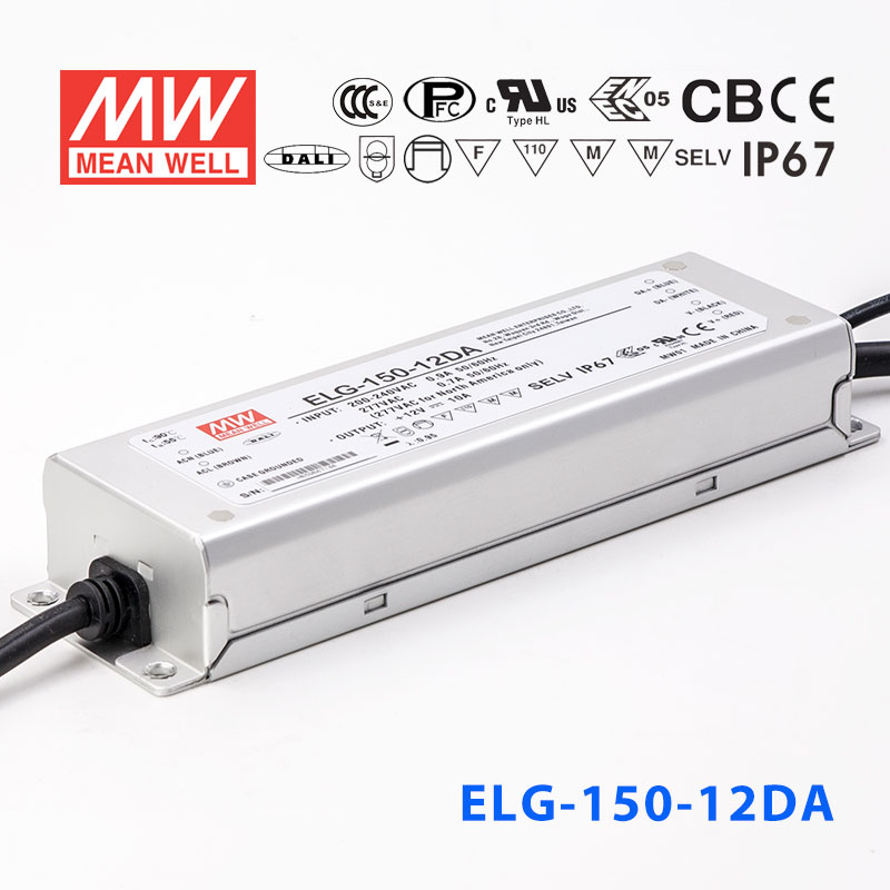 ELG-150-12DA ELG-150-12DA 120W 12V 10A DA型(Dali调光/铝壳IP67/100～305Vac输入)明纬PFC防水LED电源