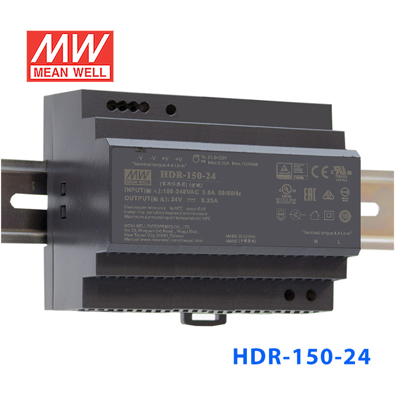 HDR-150-24 HDR-150-24台湾明纬150W24V导轨开关电源6.25A直流替DR/MDR明纬