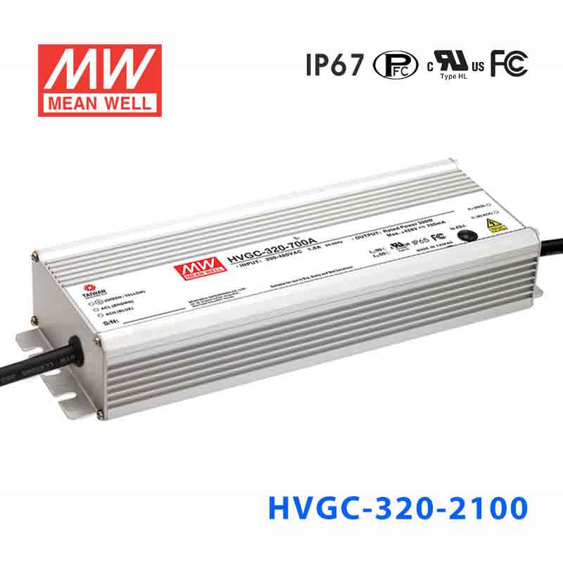 HVGC-320-2100B HVGC-320-2100B 320W 2100mA 156Vac 输入强耐环境PFC高效铝壳IP67防水LED恒流电源(控制线三合一调光)