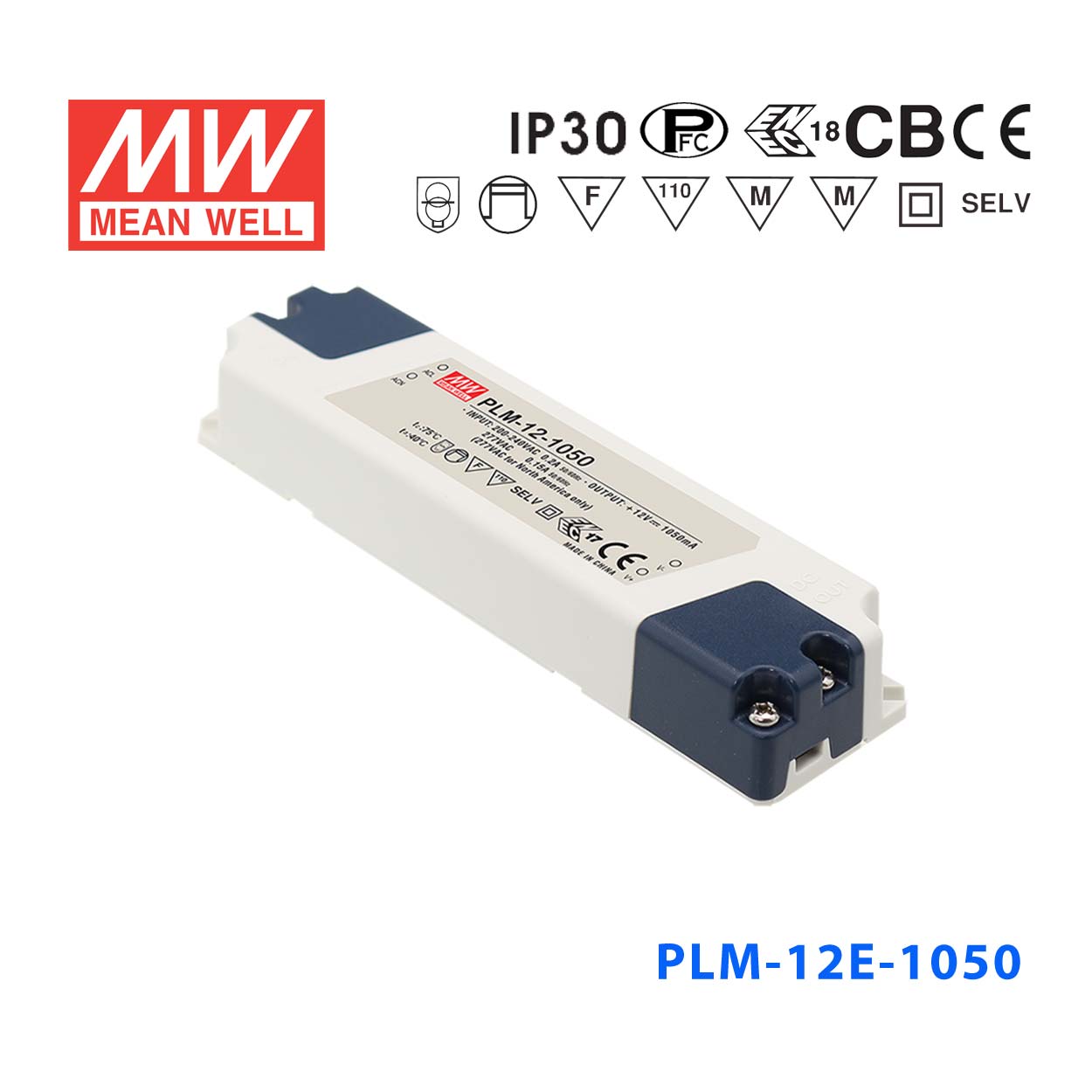 PLM-12E-1050 PLM-12E-1050 12W 7~12V 1050mA 输出 IP30防水塑壳PFC压线端子接线LED恒流电源