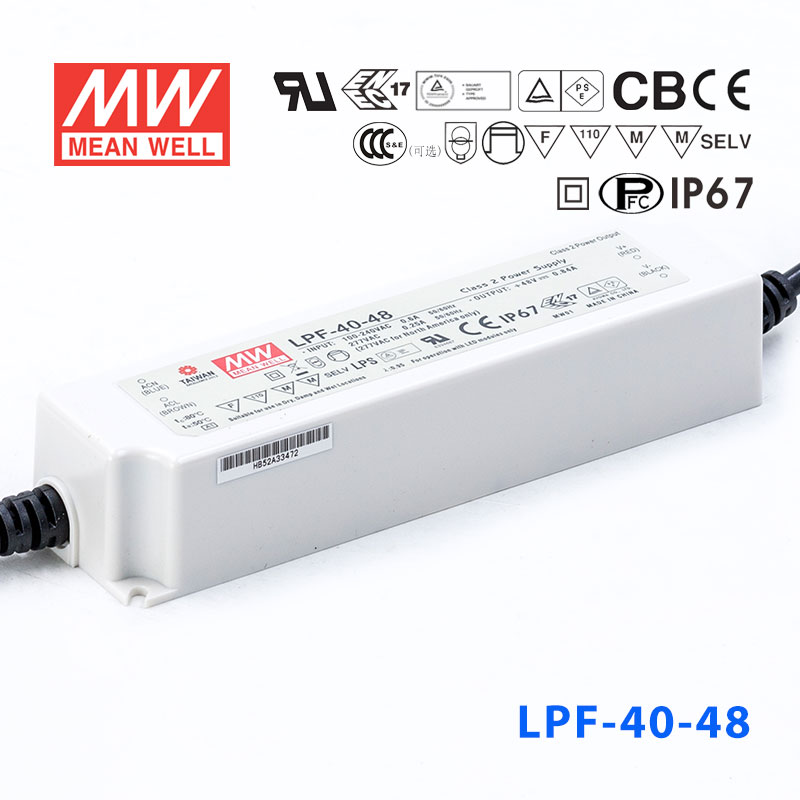 LPF-40-48 LPF-40-48 40W 48V 0.84A 恒压+恒流有PFC高效率塑壳IP67防水LED电源