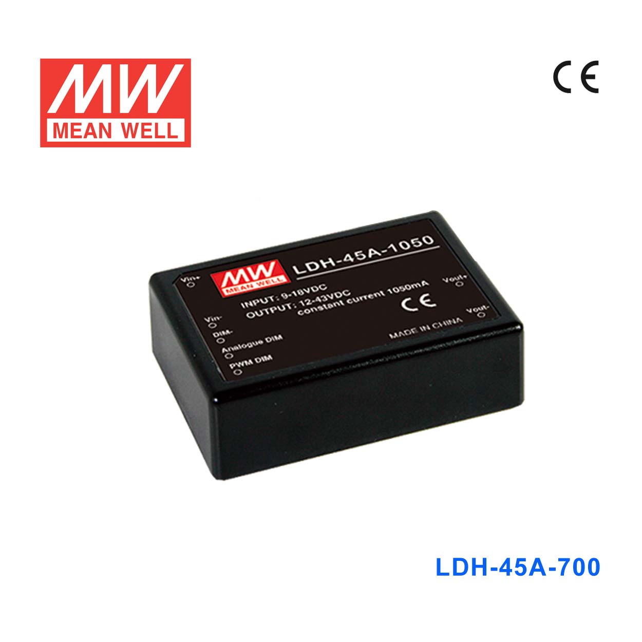 LDH-45A-700 LDH-45A-700 45W 9~18VDC 输入12~64VDC 700mA直流输出明纬DC-DC升压式LED电源(Pin引脚)