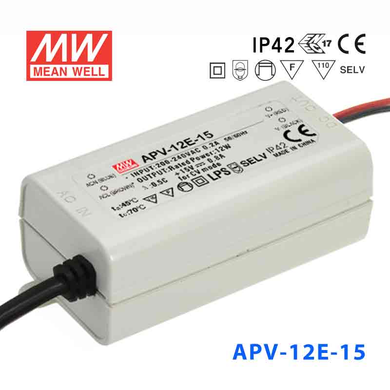 APV-12E-15 APV-12E-15 12W 15V 0.8A 明纬牌恒压输出防水塑壳LED照明电源
