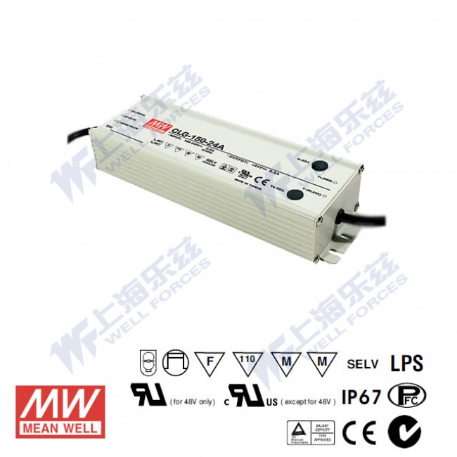 CLG-150-20A CLG-150-20A 150W 20V 7.5A恒压+恒流PFC高效铝壳IP65防水LED电源(恒压恒流值可内部电位器调整)