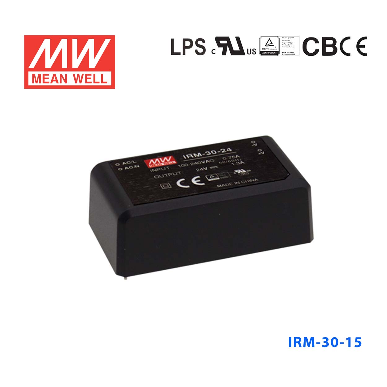 IRM-30-15 IRM-30-15 30W 15V 2A 单路输出高能效AC-DC模块型明纬开关电源-插脚型