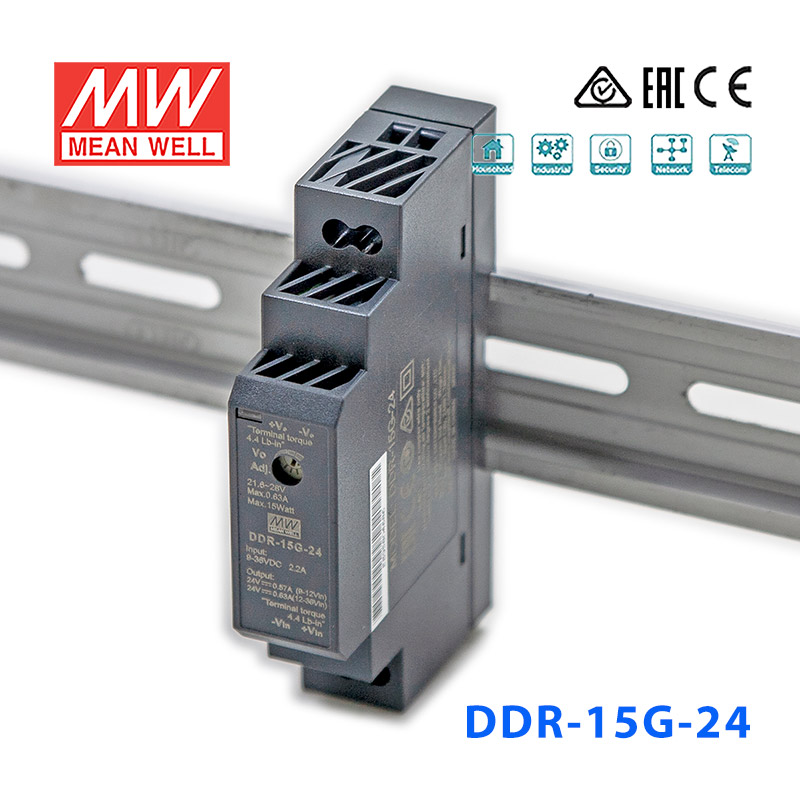 DDR-15G-24 DDR-15G-24台湾明纬15W 9~36V输入24V0.63A输出导轨型DC-DC电源
