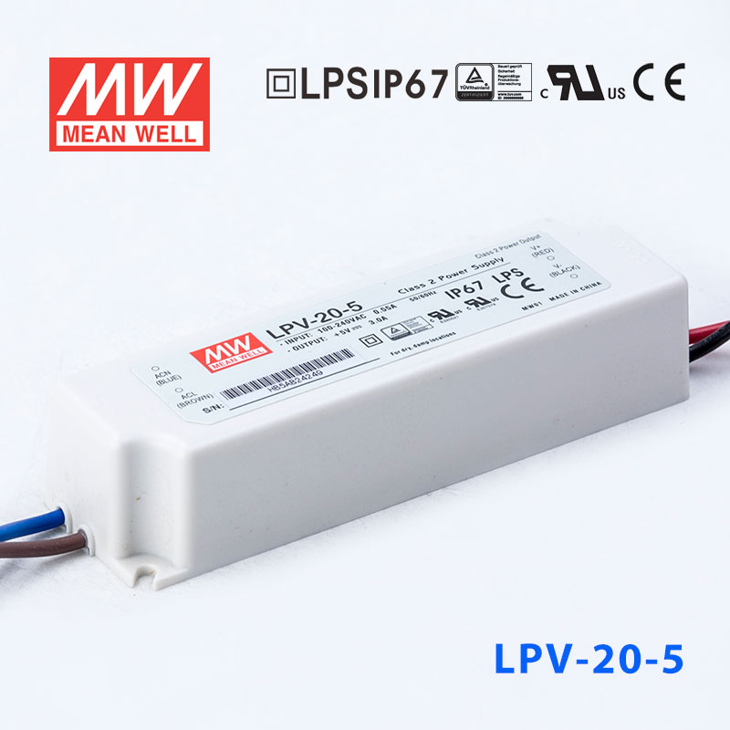LPV-20-5 LPV-20-5 20W 5V 3A 明纬牌恒压输出IP67防水塑壳LED照明电源