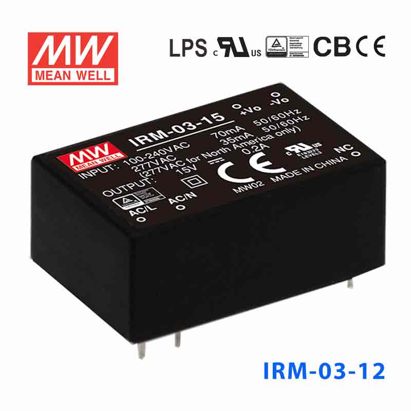 IRM-03-12 IRM-03-12 3W 12V 250mA 单路输出高能效AC-DC模块型明纬开关电源-插脚型