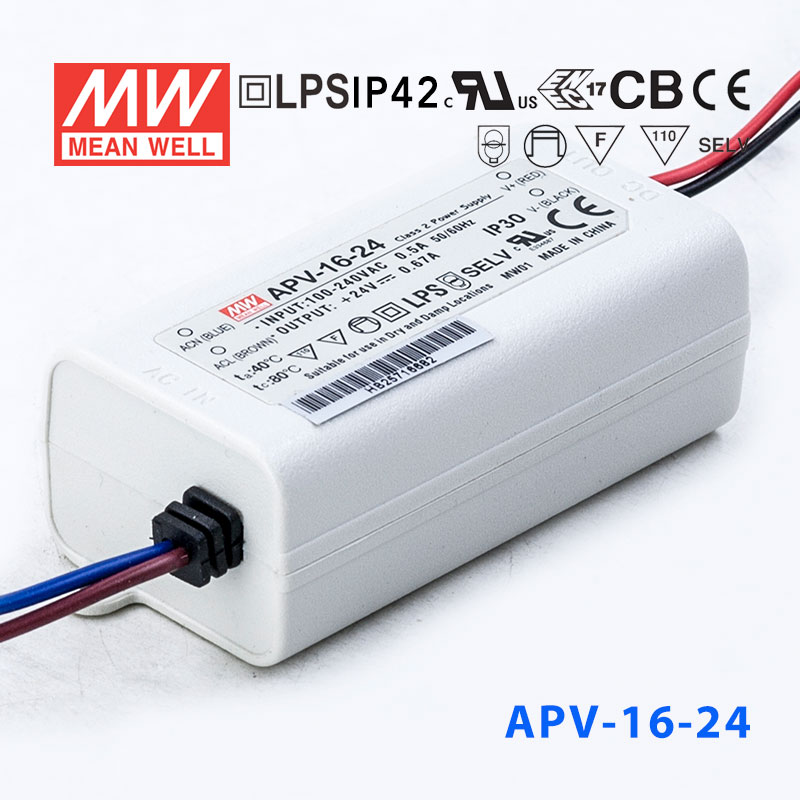 APV-16-24 APV-16-24 16W 24V 0.67A 明纬牌恒压输出防水塑壳LED照明电源