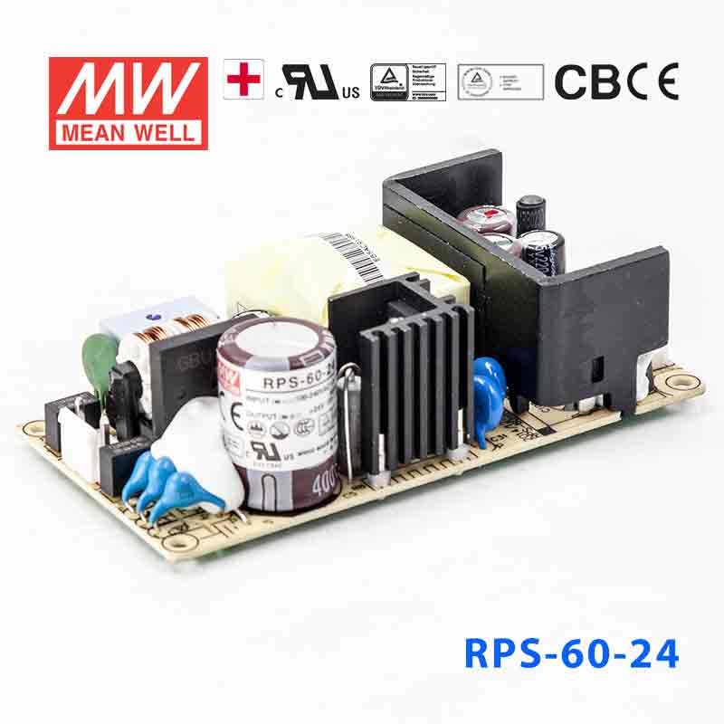 RPS-60-24 RPS-60-24 60W 24V 2.75A 单路输出微漏电低空载损耗小尺寸医用无外壳明纬开关电源