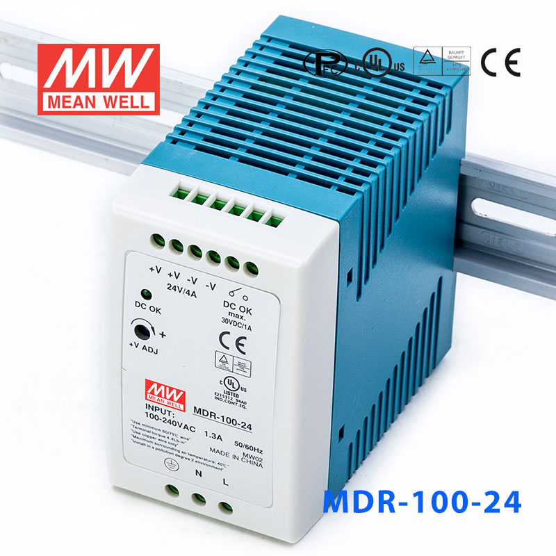 MDR-100-24 MDR-100-24 100W 24V4A 单输出低空载损耗DIN导轨型明纬电源