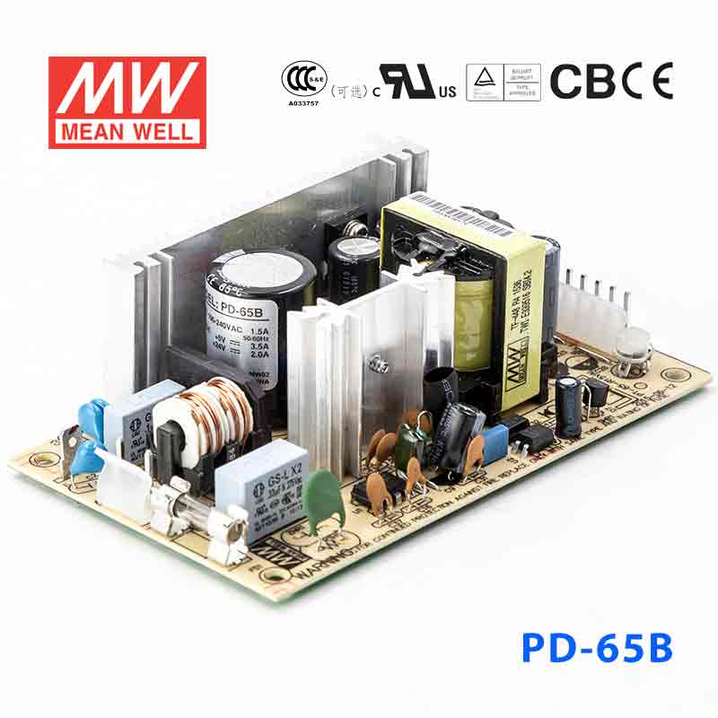 PD-65B PD-65B 65W +5V 6A +24V 2.6A 双路输出无外壳PCB板明纬开关电源
