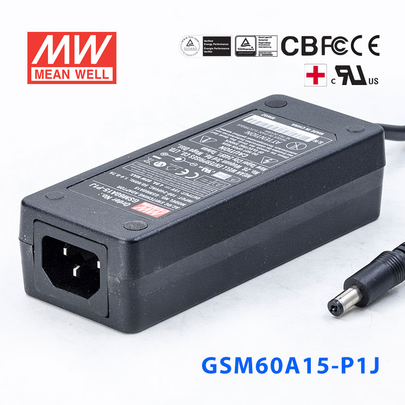 GSM60A15-P1J GSM60A15-P1J 60W 15V4A明纬高能效医疗型IEC320-C14插口电源适配器