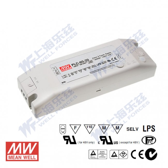 PLC-60-12 PLC-60-12 60W 12V 5A 端子台接线恒压+恒流PFC塑壳防水LED电源(恒压恒流值可设定)