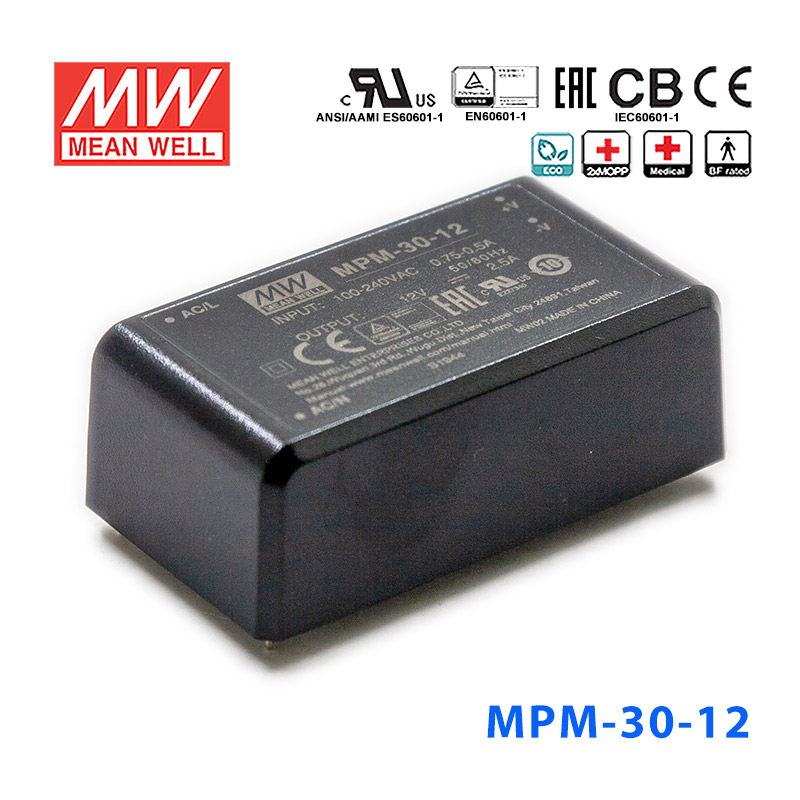 MPM-30-12 MPM-30-12台湾明纬30W 80~264V输入 12V2.5A输出医疗基板型电源