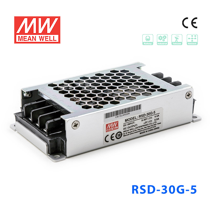 RSD-30G-5 RSD-30G-5 30W 9~36V输入 5V 6A 输出铁道专用明纬DC-DC转换电源