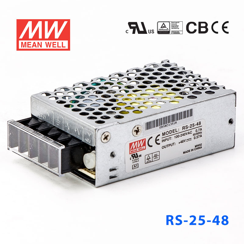 RS-25-48 RS-25-48 25W 48V0.57A 单路输出明纬电源(G3系列-高性能内置有外壳)