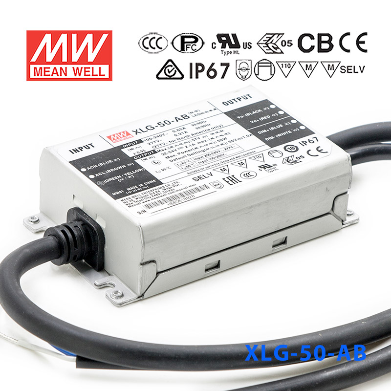 XLG-50-AB XLG-50-AB台湾明纬50W1A恒功率防水电源22~54V电流可调型