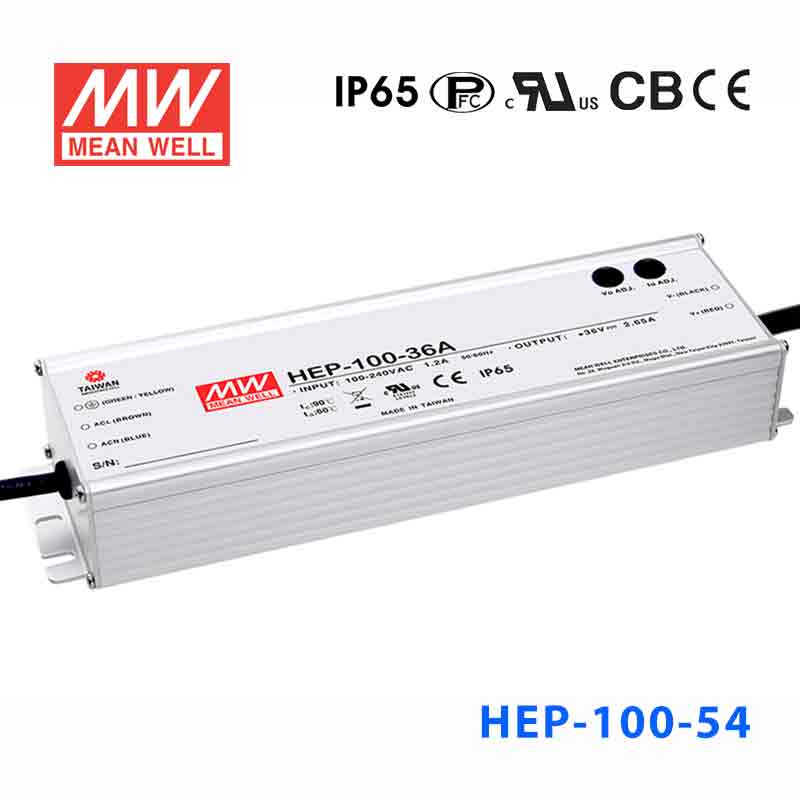 HEP-100-54A HEP-100-54A 100W 54V 1.77A无风扇全密封IP65防护输出电压/电流可调高效率明纬电源