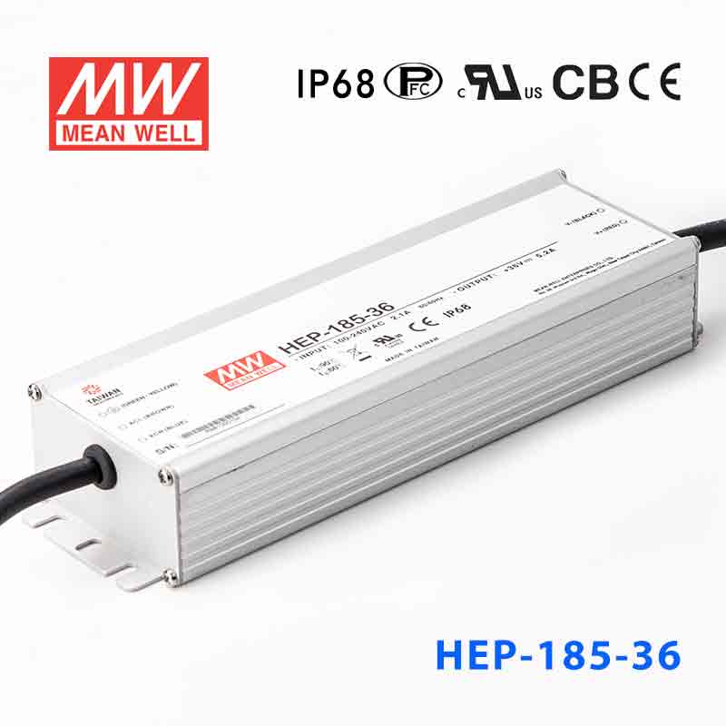 HEP-185-36A HEP-185-36A 185W 36V 5.2A无风扇全密封IP65防护输出电压/电流可调高效率明纬电源