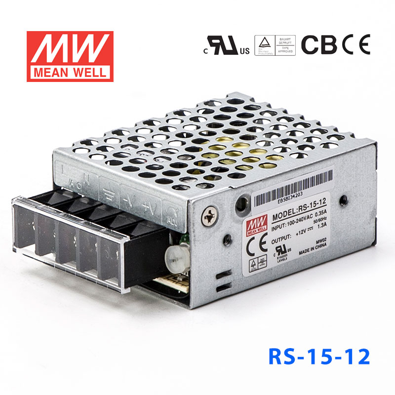 RS-15-12 RS-15-12 15W 12V1.3A 单路输出明纬开关电源(G3系列-高性能内置有外壳)