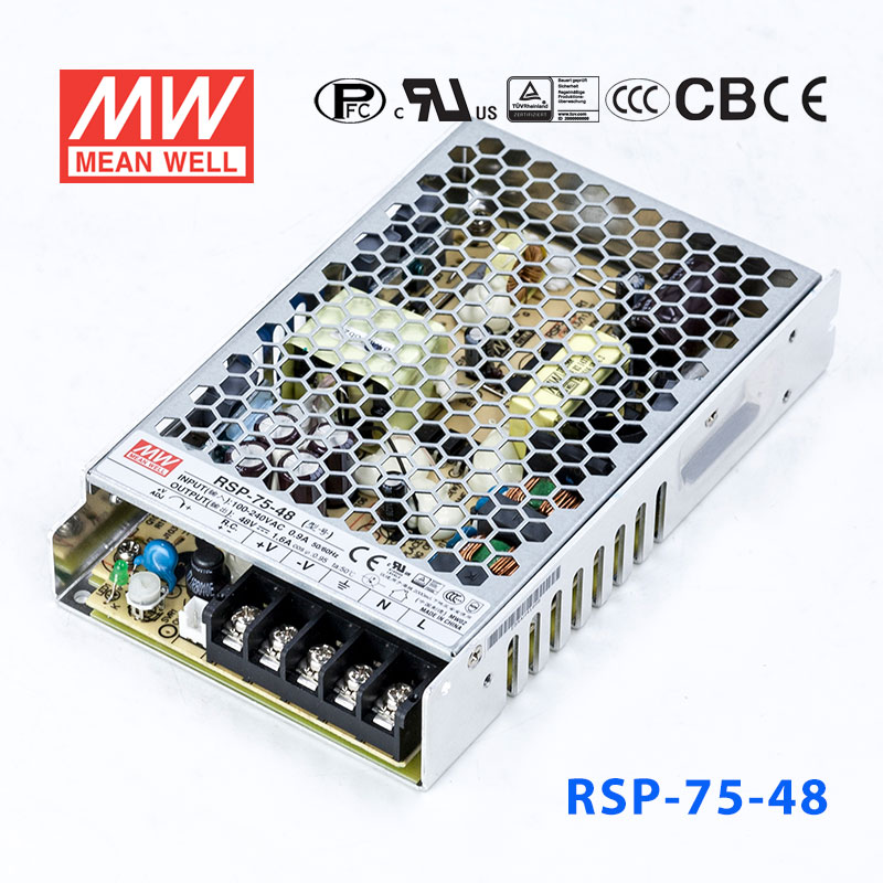 RSP-75-48 RSP-75-48 75W 48V1.6A单路输出低厚度带功率因素校正CCC认证明纬开关电源