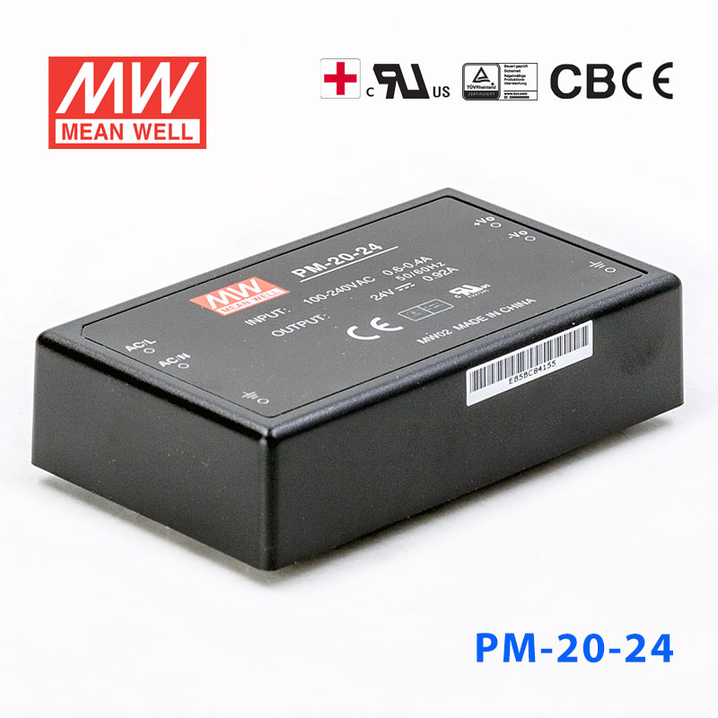PM-20-24 PM-20-24 20W 24V 0.92A 微漏电塑封单路输出板上型医用明纬开关电源