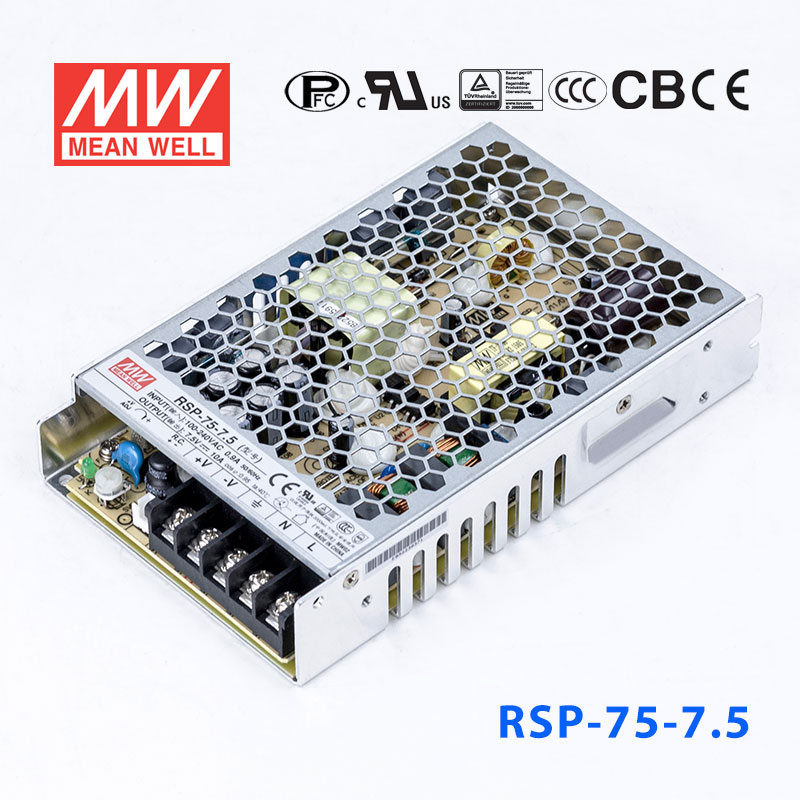 RSP-75-7.5 RSP-75-7.5 75W 7.5V10A单路输出低厚度带功率因素校正CCC认证明纬开关电源