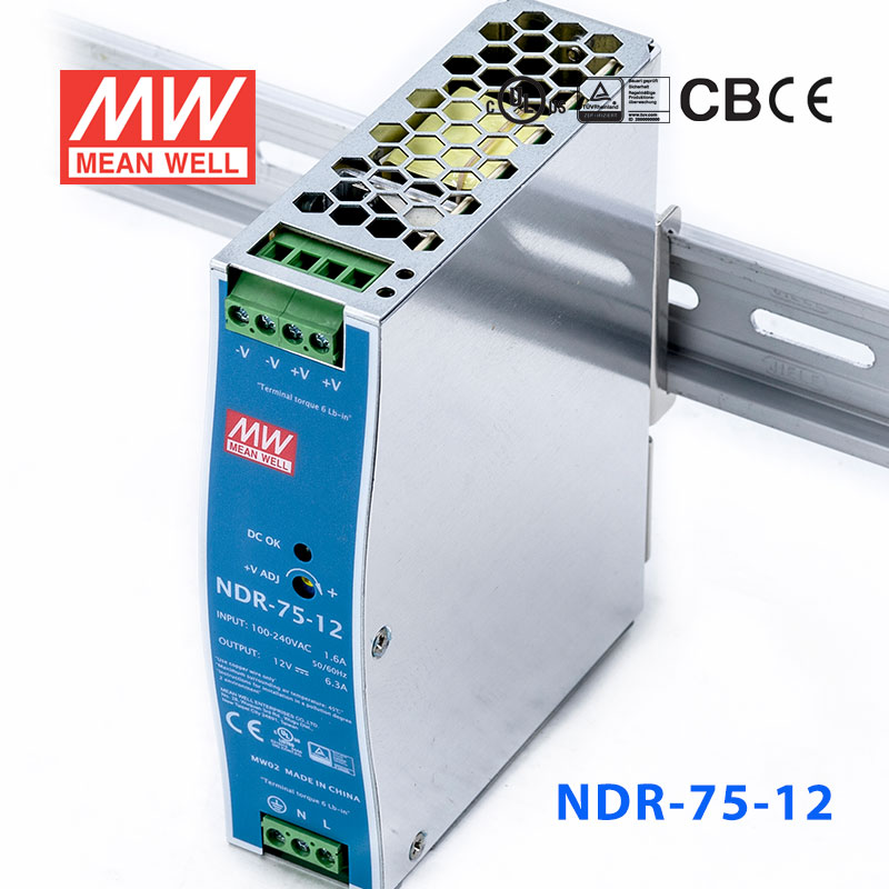 NDR-75-12 NDR-75-12 75W 12V6.3A单路输出明纬超薄型导轨安装电源