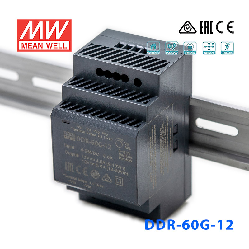 DDR-60G-12 DDR-60G-12台湾明纬60W 9~36V输入 12V5A输出导轨型DC-DC电源