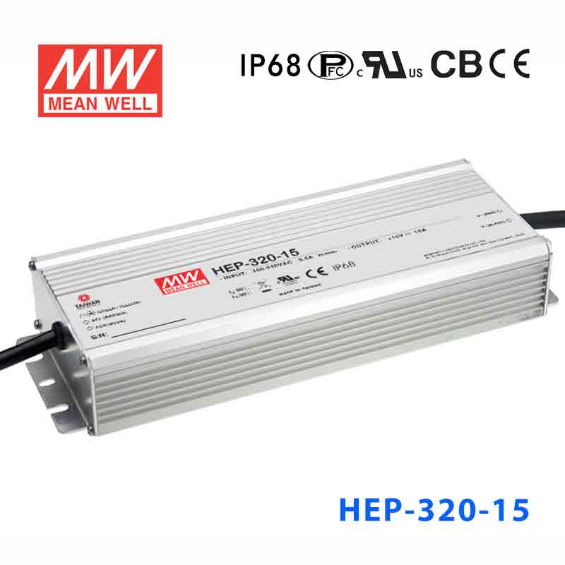HEP-320-15 HEP-320-15 320W 15V 19A 无风扇全密封IP68防护高效率明纬电源