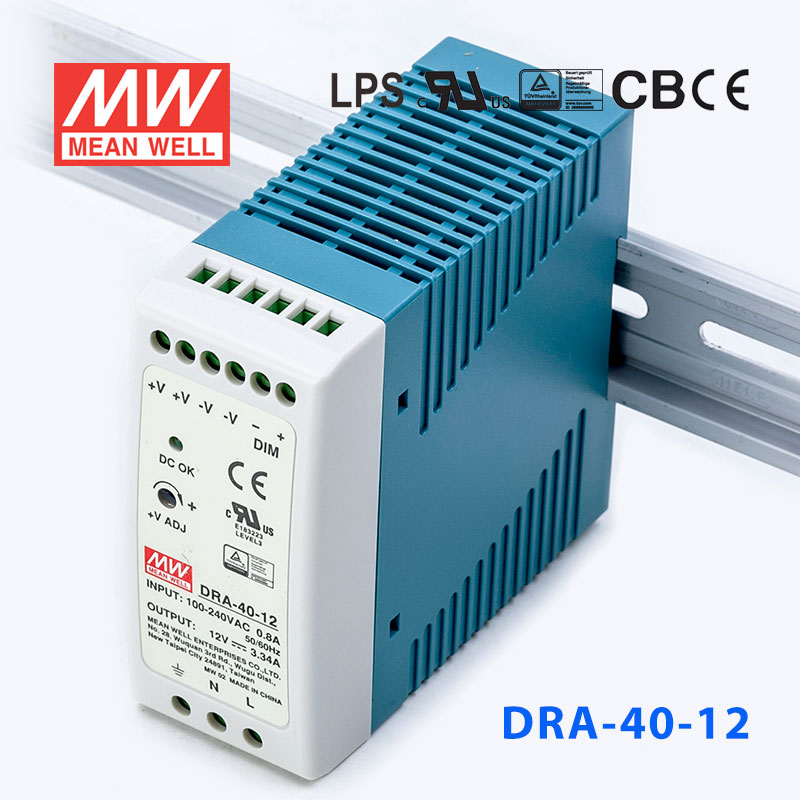 DRA-40-12 DRA-40-12 40W 12V3.34A输出电流可程控明纬导轨安装电源