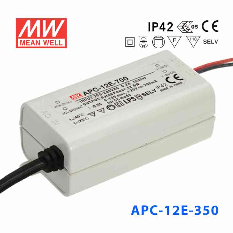 APC-12E-350 APC-12E-350 12W 9-36V 350mA 明纬牌恒流输出防水塑壳LED照明电源