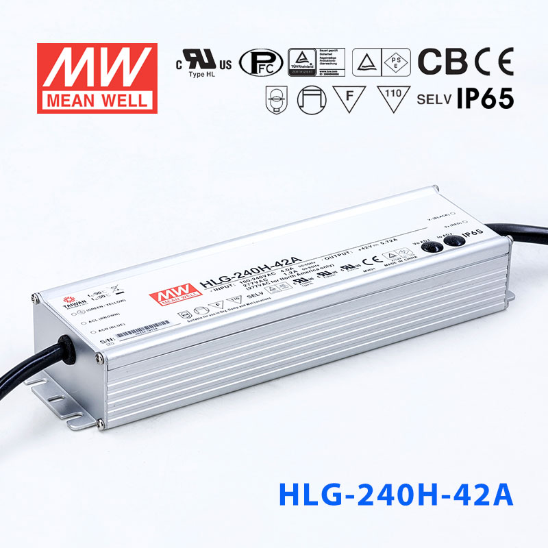 HLG-240H-42A HLG-240H-42A 240W 42V 5.72A 强耐环境恒压+恒流PFC高效铝壳IP65防水LED电源(恒压恒流值可面板设定)