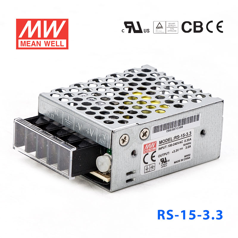RS-15-3.3 RS-15-3.3 15W 3.3V3A 单路输出明纬开关电源(G3系列-高性能内置有外壳)