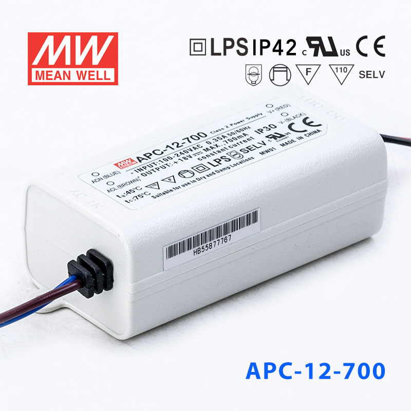 APC-12-700 APC-12-700 12W 9-18V 700mA 明纬牌恒流输出防水塑壳LED照明电源