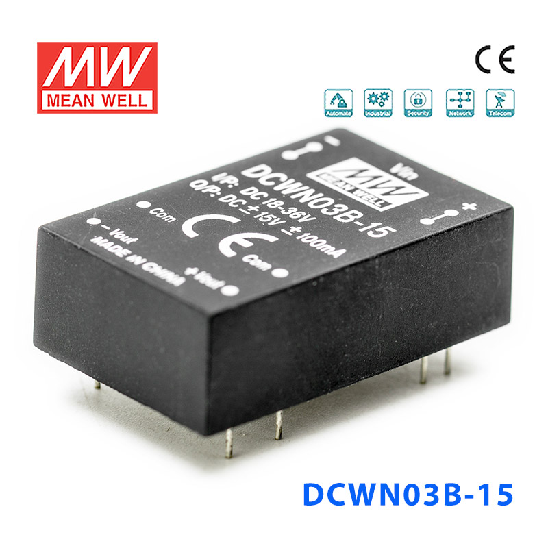 DCWN03B-15 Mean Well DCWN03B-15 DC-DC Converter - 3W 18~36V DC in 15V out 200mA