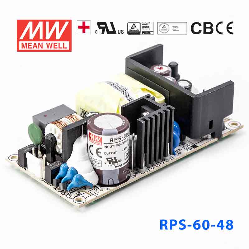 RPS-60-48 RPS-60-48 60W 48V 1.375A 单路输出微漏电低空载损耗小尺寸医用无外壳明纬开关电源