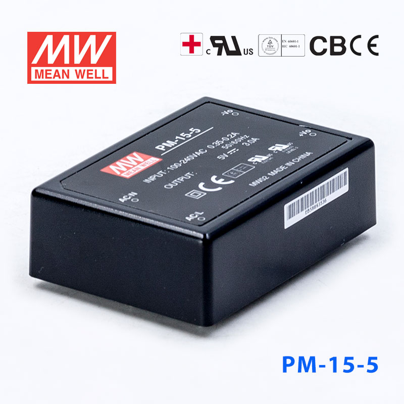 PM-15-5 PM-15-5 15W 5V 3A 微漏电塑封Class2单路输出板上型医用明纬开关电源