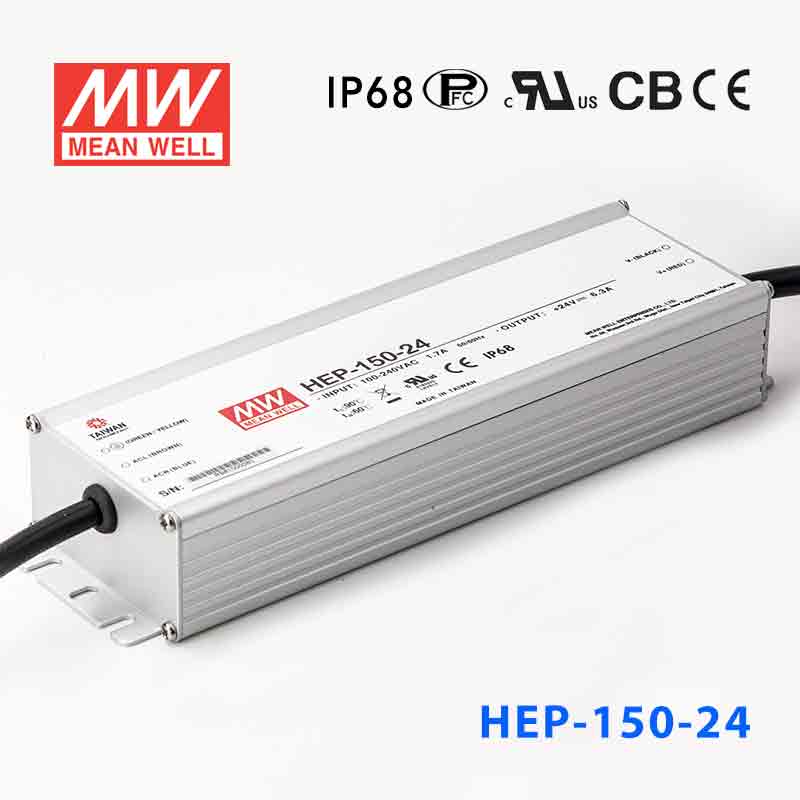 HEP-150-24 HEP-150-24 150W 24V 6.3A无风扇全密封IP68防护高效率明纬电源