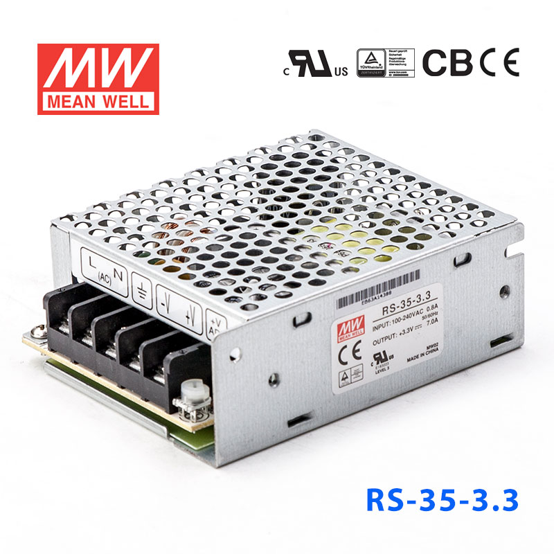 RS-35-3.3 RS-35-3.3 35W 3.3V7A 单路输出明纬开关电源(G3系列-高性能内置有外壳)
